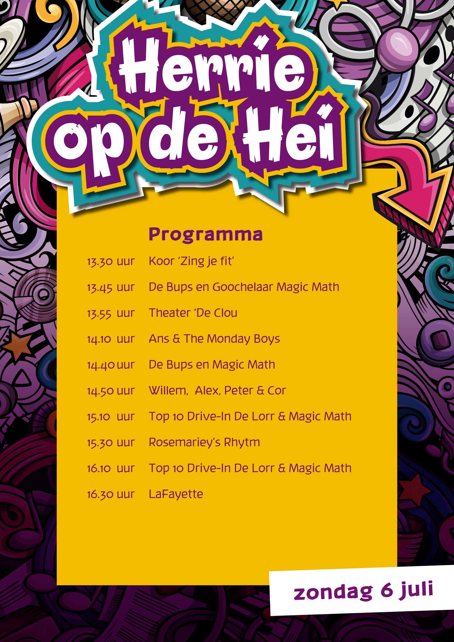 Herrie op de Hei 2025 tijdschema flyer