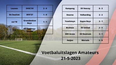 Uitslagen amateurvoetbal 21-5-2023