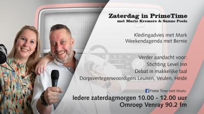 Primetime iedere zaterdagmorgen LIVE bij Omroep Venray