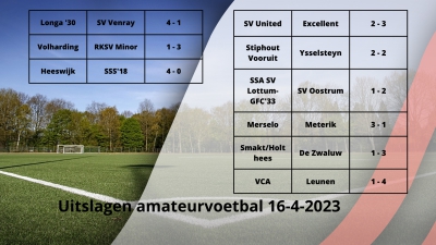 Uitslagen amateurvoetbal 16-4-2023