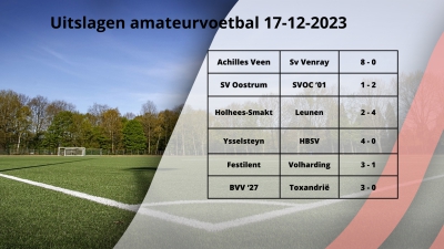 Uitslagen amateurvoetbal 17-12-2023