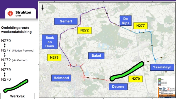 Komend weekend wederom afsluiting N270 Ysselsteyn- Deurne