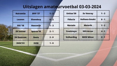 Uitslagen amateurvoetbal 03-03-2024